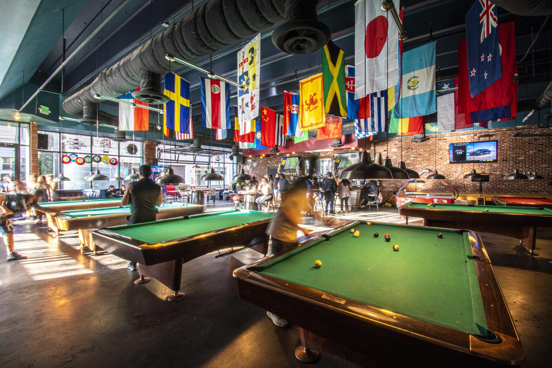 bar pool tables and country flags